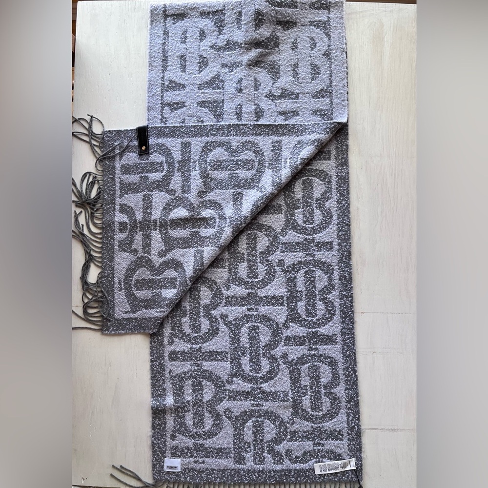 BURBERRY Oversize TB Monogram Fringe Cashmere & Silk Scarf - Picture 8 of 16